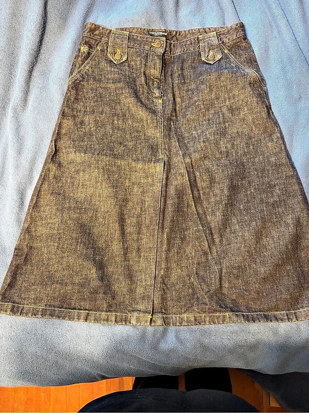 Vintage Dolce & Gabbana Black Denim A-Line Skirt in Brown Waist 48 (Size 12)
